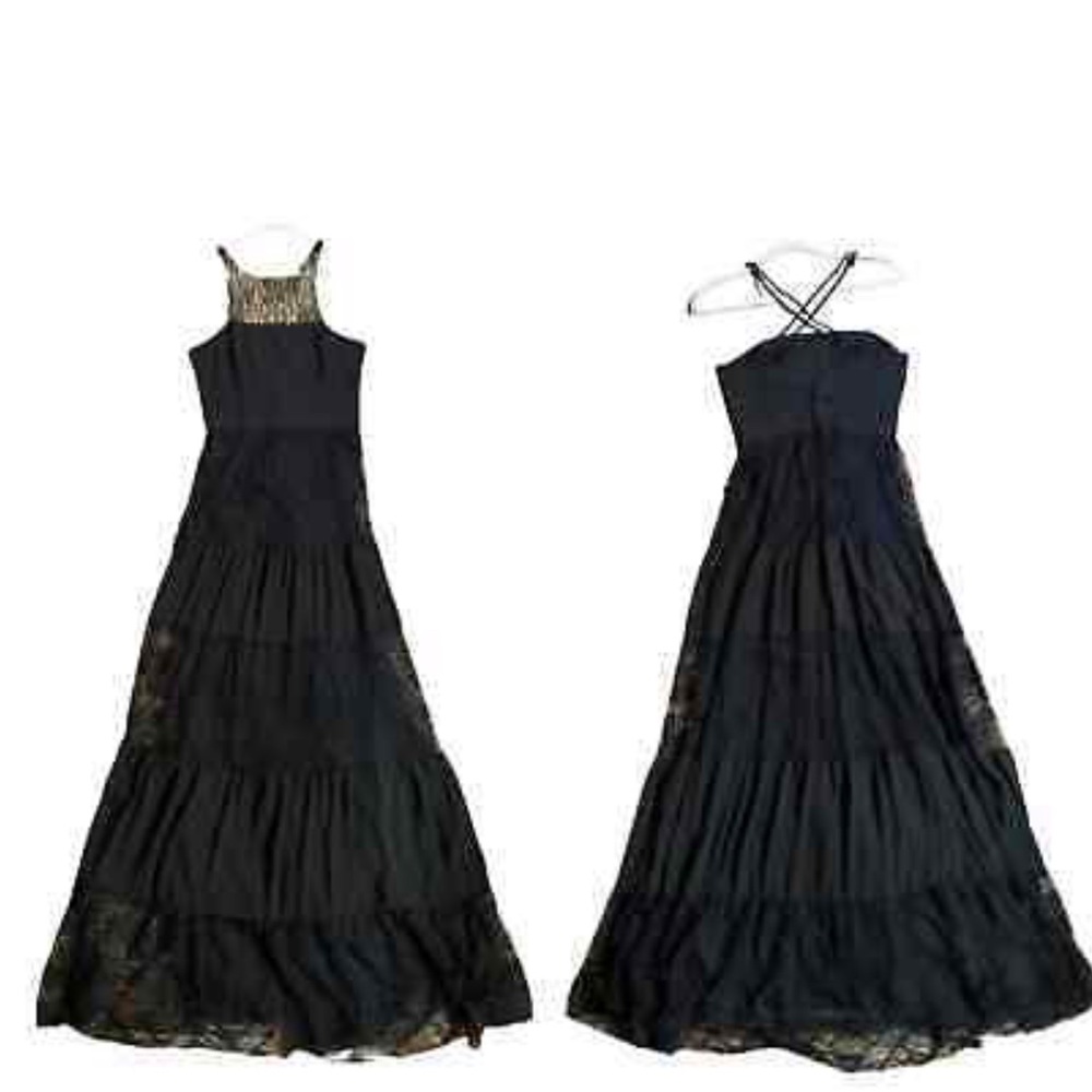Ali & Jay Women’s Black Lace Trim Cross Back Maxi Dress